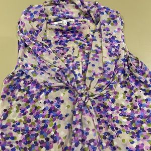 Multicolor Sleeveless Button Down Tie Neck Blouse